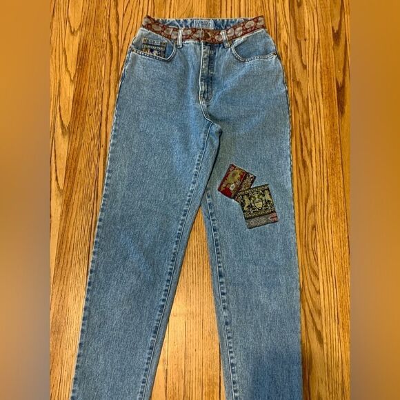VTG 90s Limited Jeans 10 Patchwork High Rise Straight Leg Medieval Silk floral - Picture 8 of 15